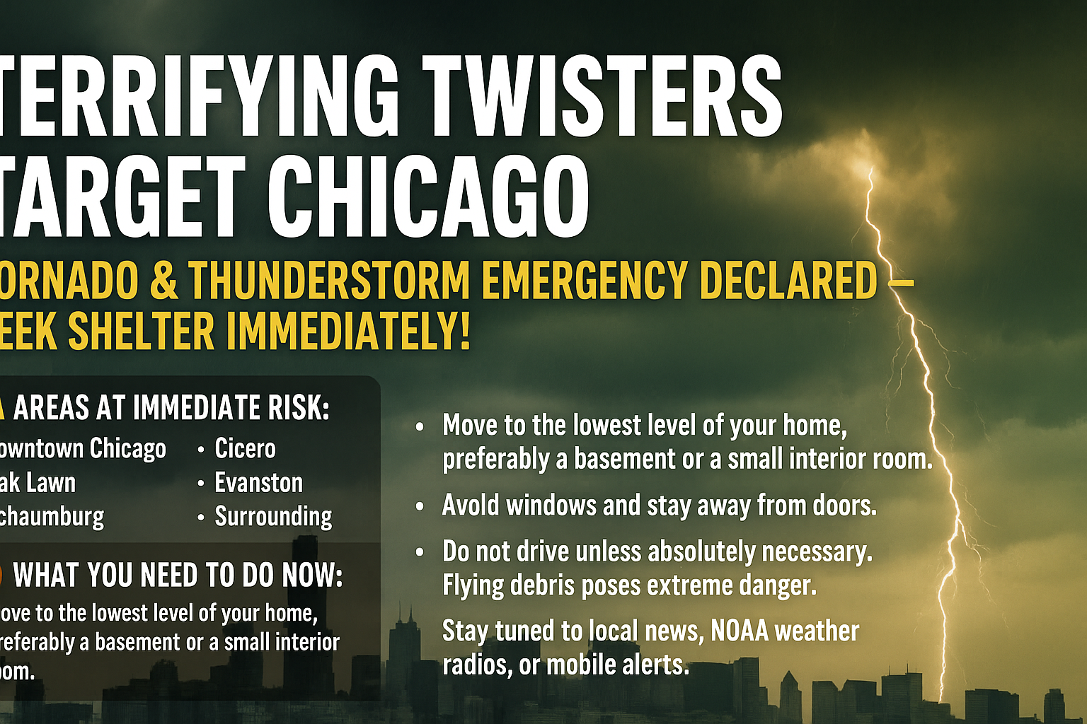 Terrifying Twisters Target Chicago: Tornado & Thunderstorm Emergency Declared – Seek Shelter Immediately!