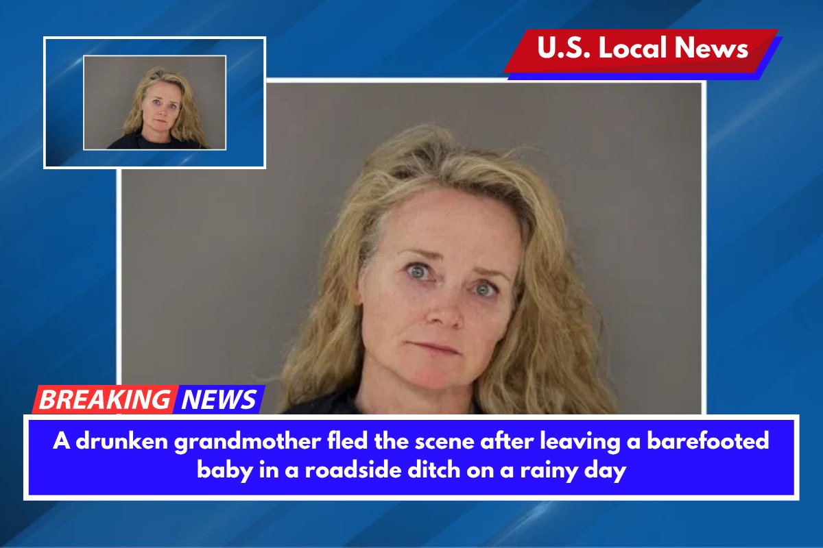 A drunken grandmother fled the scene after leaving a barefooted baby in a roadside ditch on a rainy day