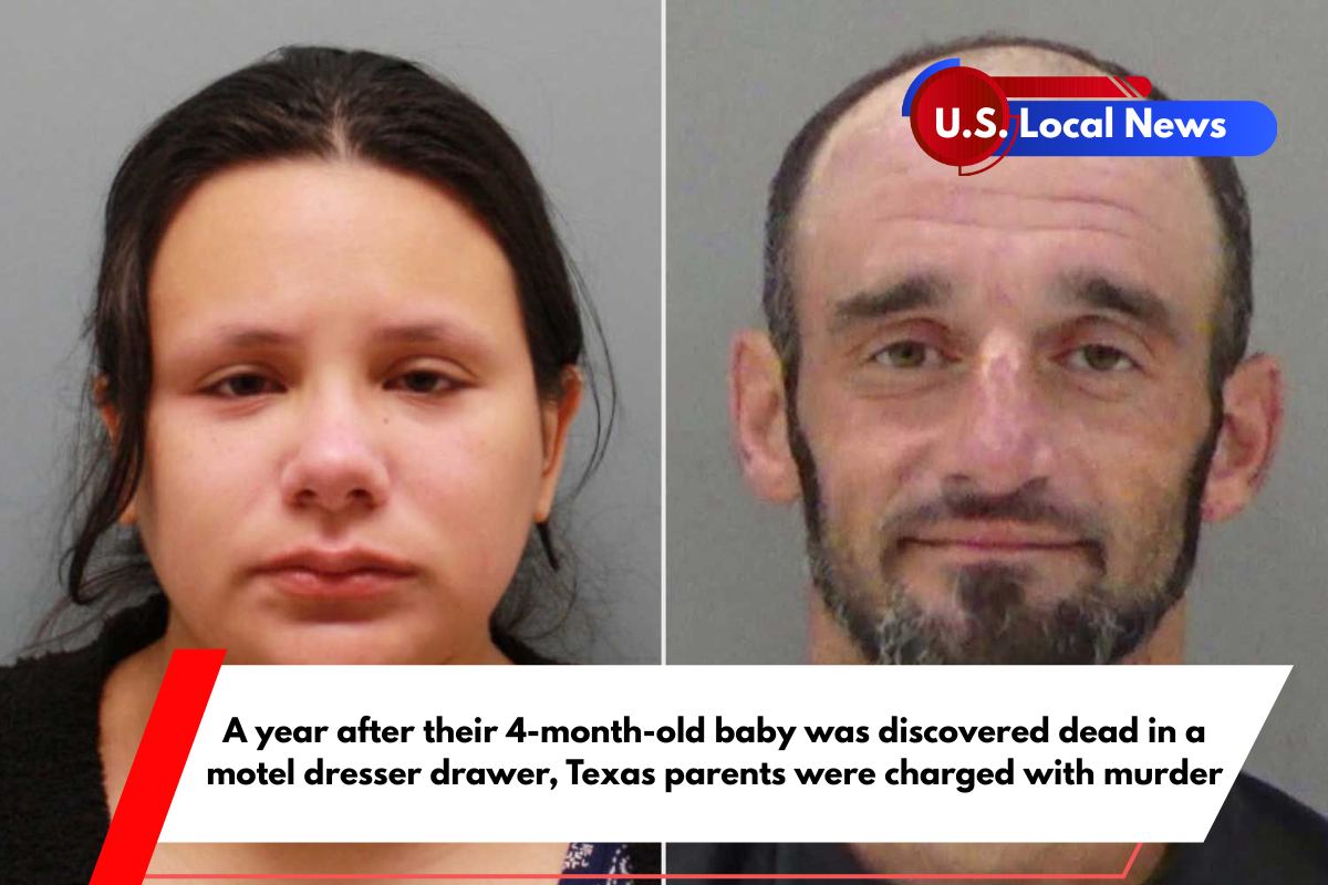 A year after their 4-month-old baby was discovered dead in a motel dresser drawer, Texas parents were charged with murder