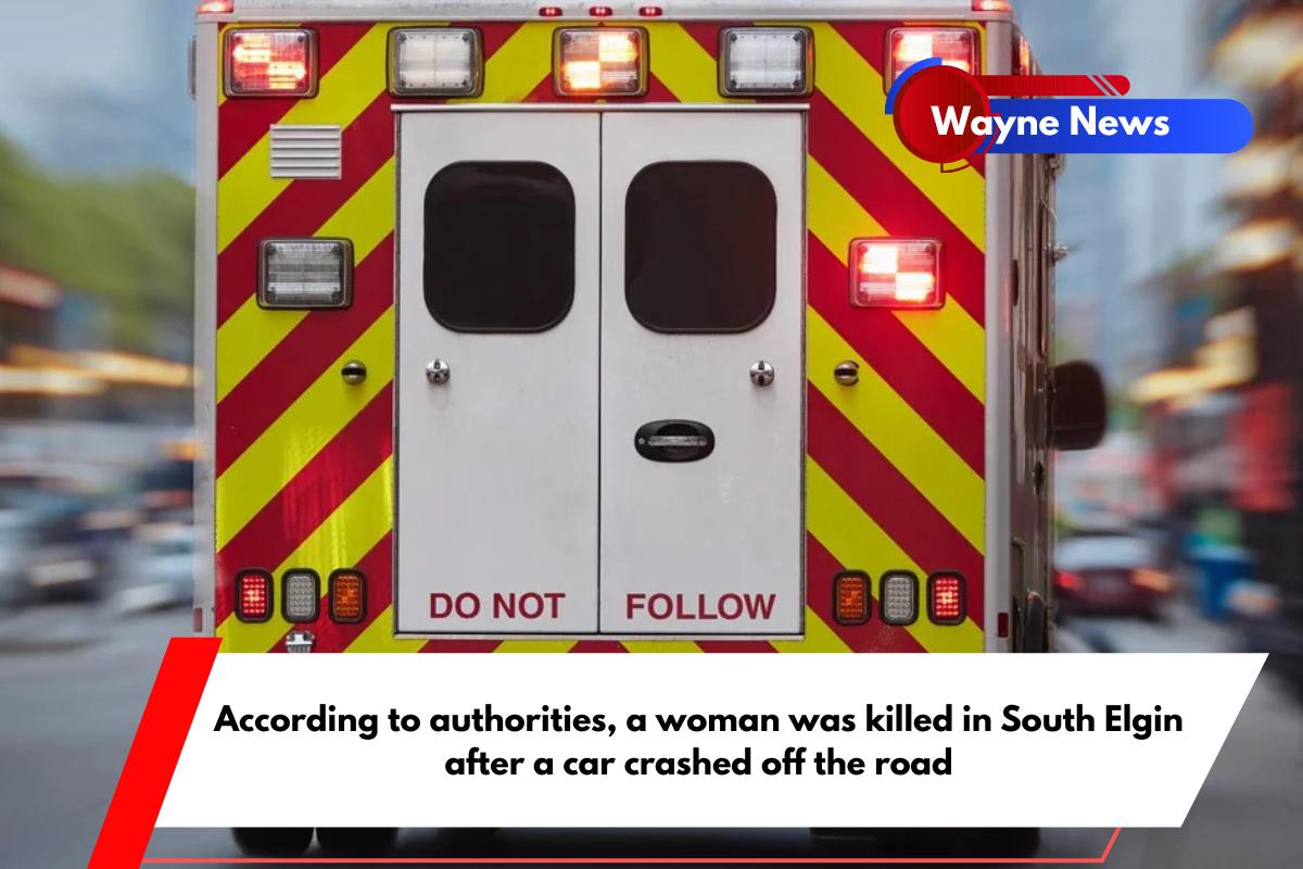 According to authorities, a woman was killed in South Elgin after a car crashed off the road