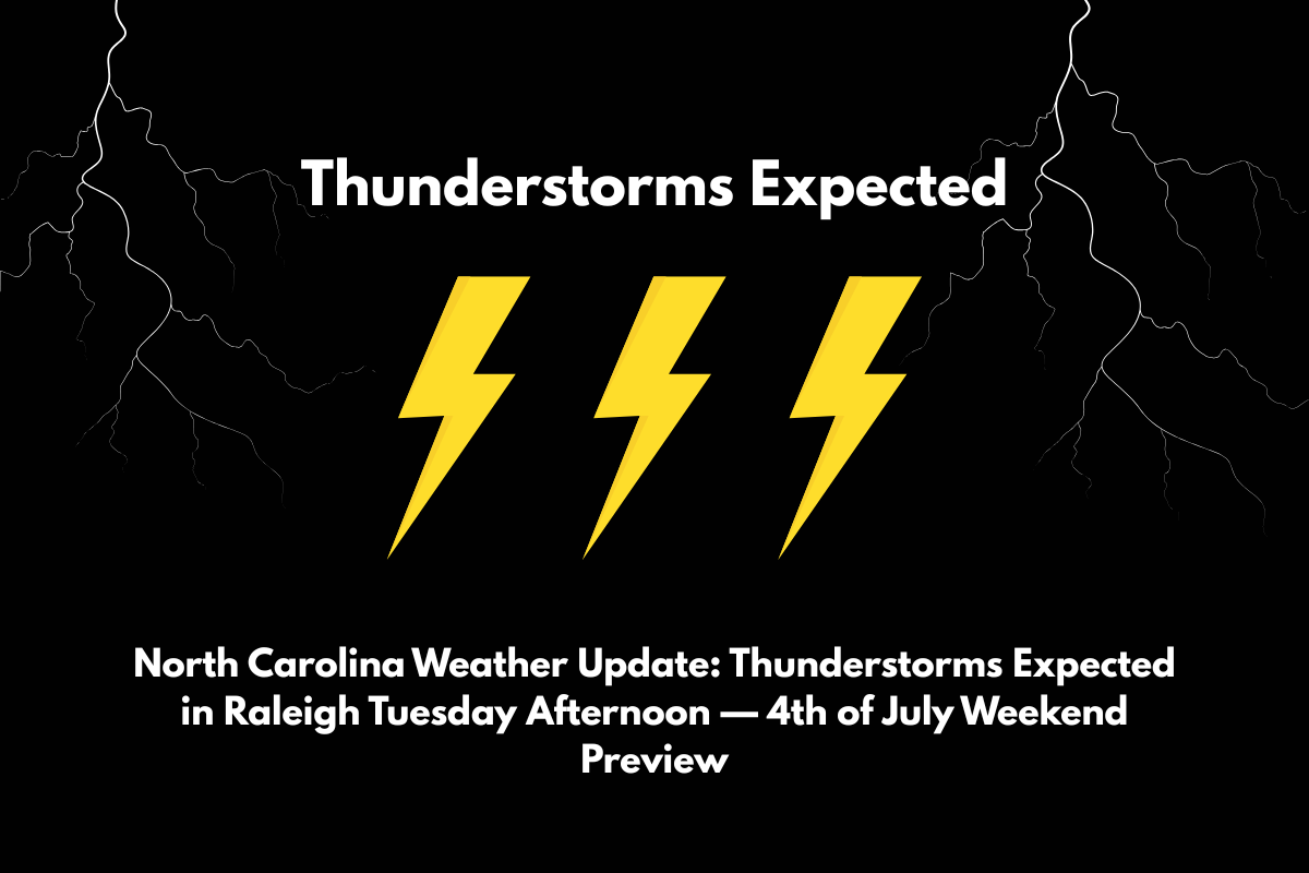 North Carolina Weather Update Thunderstorms Expected in Raleigh Tuesday Afternoon — 4th of July Weekend Preview