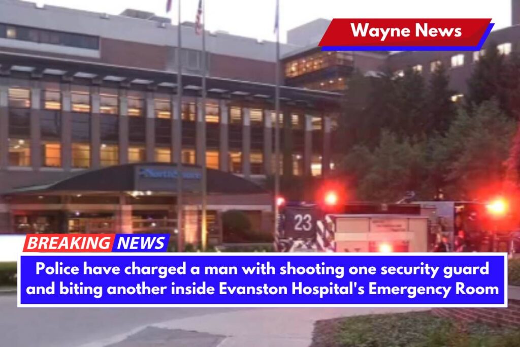 Police have charged a man with shooting one security guard and biting another inside Evanston Hospital's Emergency Room