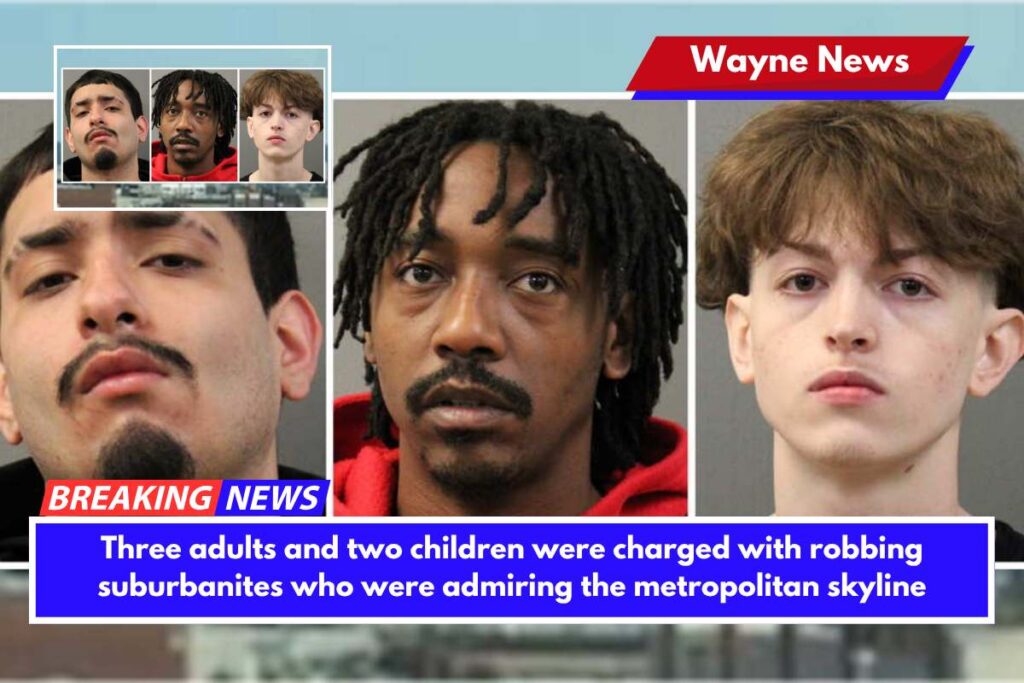 Three adults and two children were charged with robbing suburbanites who were admiring the metropolitan skyline