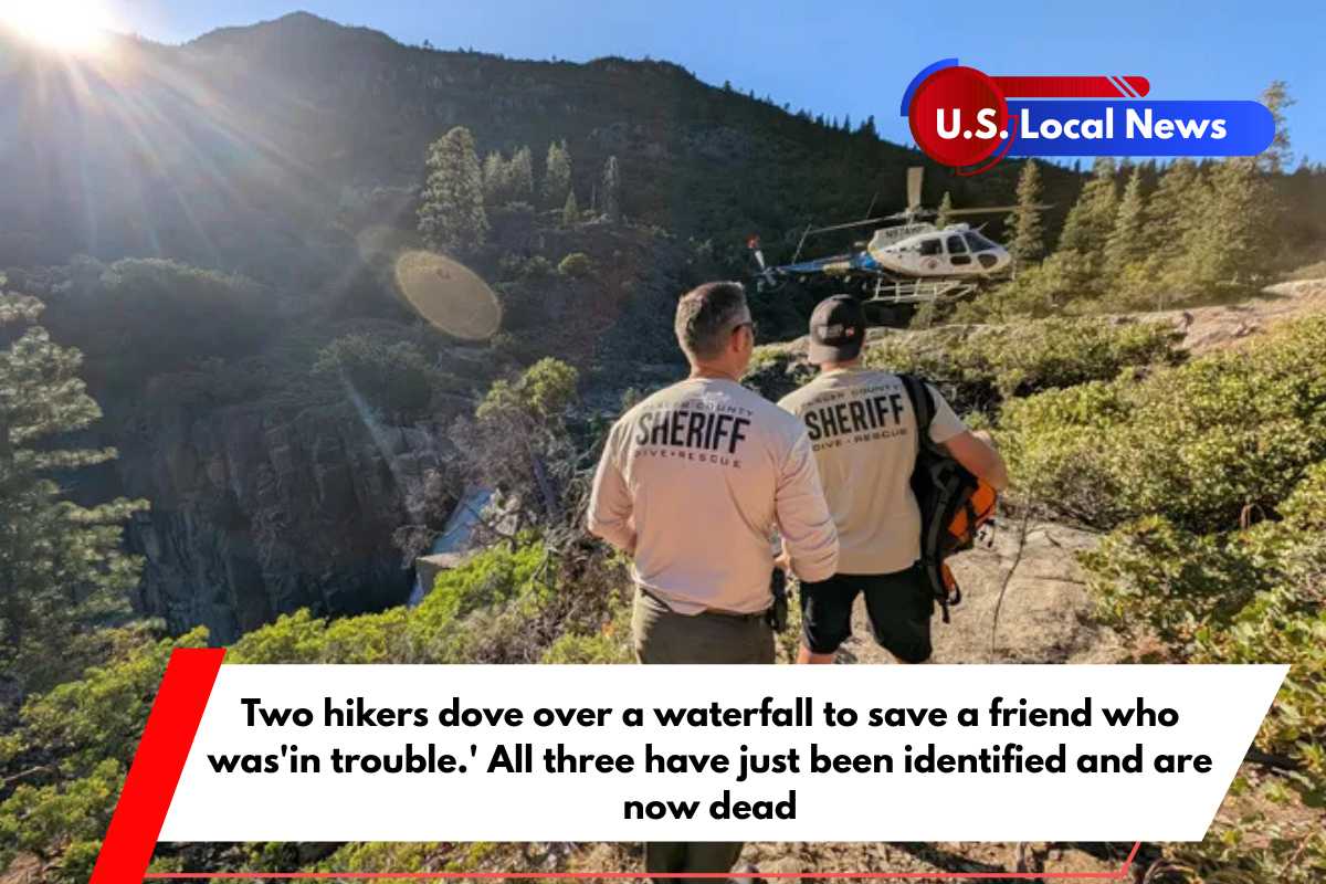 Two hikers dove over a waterfall to save a friend who was'in trouble.' All three have just been identified and are now dead