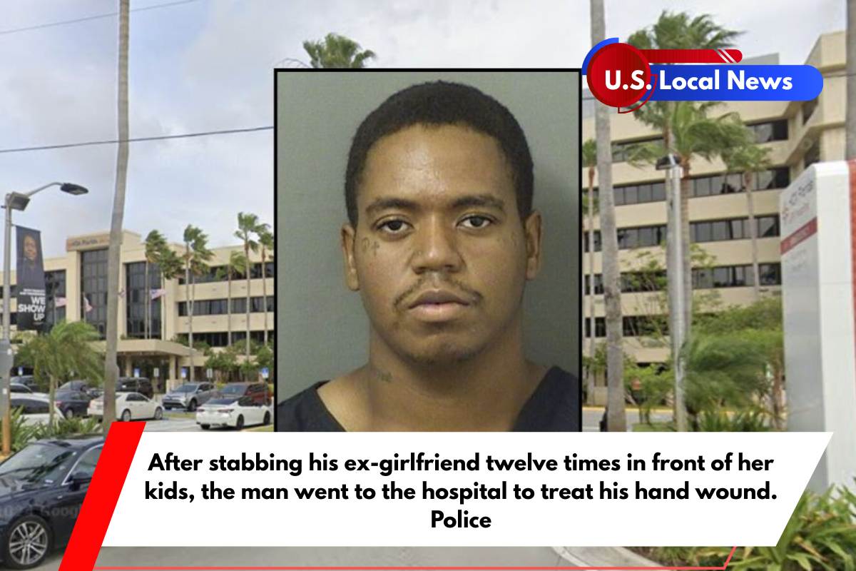 After stabbing his ex-girlfriend twelve times in front of her kids, the man went to the hospital to treat his hand wound. Police