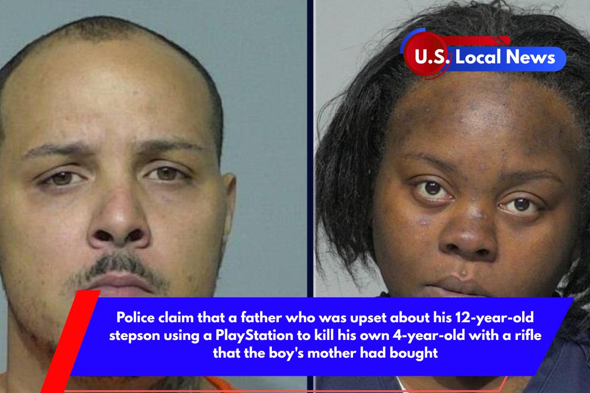 Police claim that a father who was upset about his 12-year-old stepson using a PlayStation to kill his own 4-year-old with a rifle that the boy's mother had bought